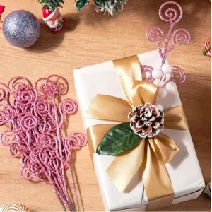 Set di 5 plettri decorativi a spirale glitterati rosa per decorazioni natalizie
