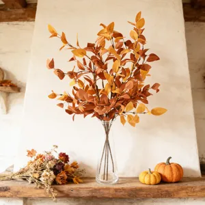 Artificial autumn eucalyptus leaves bundle faux plant for home decor vase arrangement