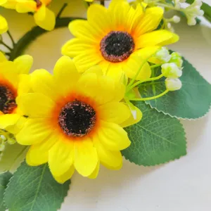 Guirnalda de girasol artificial anillo de vela decoración floral para mesa de hogar fiesta