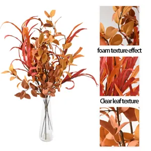 Artificial autumn eucalyptus willow leaf branch bouquet home decor orange fake plant bouquet