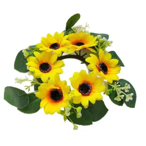 Corona de Vela de Girasol Artificial Flores de Seda Decoración de Mesa para Hogar