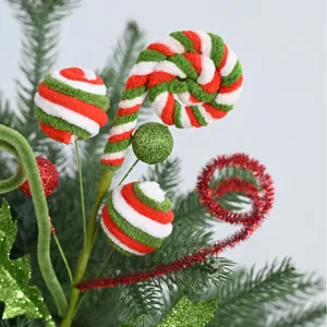 Branches de canne à sucre de Noël rouge vert blanc ornements décoratifs pour arbre de fête