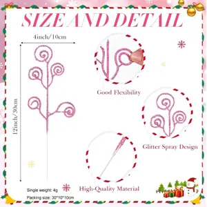 Decorazione ramo con glitter rosa per albero di Natale e feste, altezza 30cm