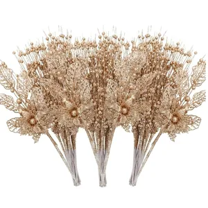 Künstliche Lilien Blumen Glitzer Beeren Blumenpfloch Weihnachtsbaum Dekoration Hochzeit Party Arrangement