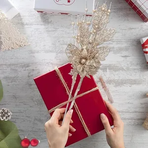 Weihnachten Glitzer Gold Lilie Blumenstecker künstlicher Beeren Zweig für Party Baum Deko