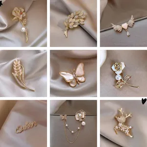 Luxury Copper Zirconia Flower Butterfly Brooch For Women High Quality Artificial Pearl Wheat Wheat Grass Corsage Pin Jewelry Gift