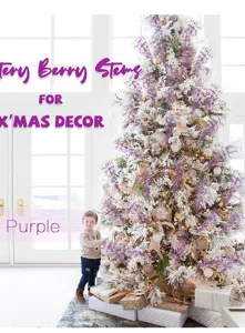 Ramas de bayas moradas de Navidad flores artificiales con purpurina para arbol festivo