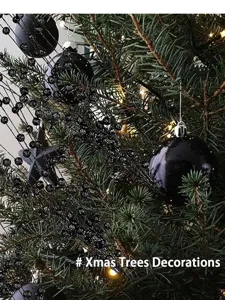 Set de ramas de bayas navideñas con purpurina negra y bolas para la decoración del árbol.