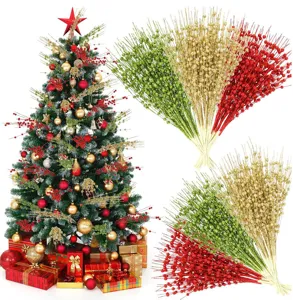 Glittery red, green, and gold artificial berry picks for Christmas tree decoration