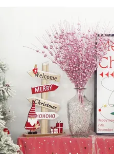 12pcs Ramas de Bayas con Purpurina Rosa Navidad Flores Decoración de Hogar
