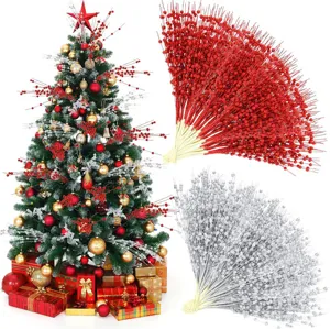 Red and silver glitter berry stems used for Christmas tree and home vase DIY decor