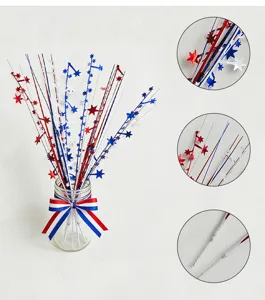 Close-up detail of patriotic red white and blue star picks for Independence Day decor