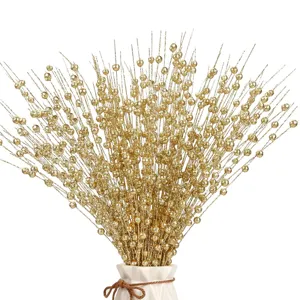 Navidad Artificial Brillo Baya Ramas Polvo de Oro Bola Flores Tallos Hogar Sala de Estar Fiesta Vacaciones Decoración
