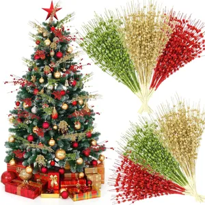 36Pcs Christmas Glitter Berry Stems Artificial Glitter Berries Picks For Christmas Tree Decoration DIY Vase Filler Festive Home Decor Party Supply