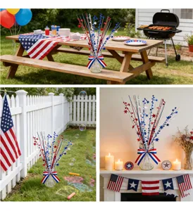 Red white and blue star picks used as festive centerpiece for Independence Day party