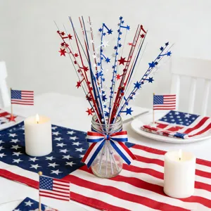 Independence Day Star Picks Red White Blue Glitter Star Stems For American National Day Patriotic Party Home Table Decor Artificial Floral Arrangement