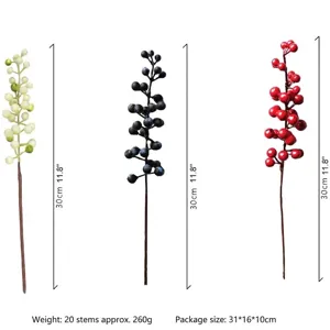 Set of 20 artificial red and black berry stems for Christmas and home decor, 11.8 inches