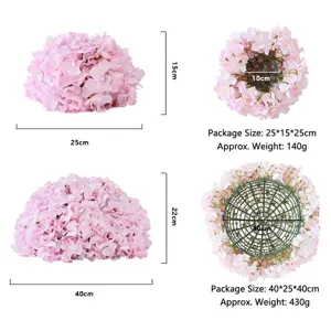 Pink artificial hydrangea flower heads for wedding decoration, 25cm and 40cm sizes