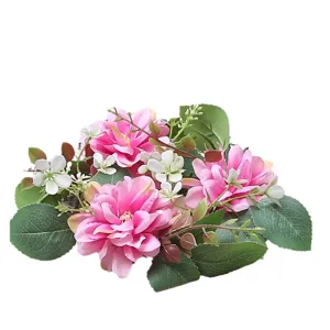 Elegant simulation pink dahlia candle ring wreath for wedding table decor