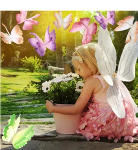 Detailed view of PE gradient artificial butterflies used for whimsical garden decor.