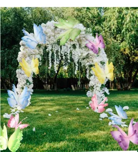 Large decorative PE gradient butterflies for wedding floral arch and garden landscape setup.
