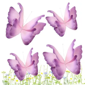 Detailed view of four gradient purple PE foam butterflies for wedding and garden floral decor