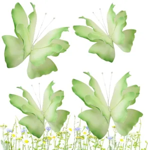 Detailed view of green gradient PE artificial butterflies for wedding garden decor
