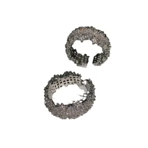 Elegant silver-tone adjustable open ring fully encrusted with sparkling clear zircons