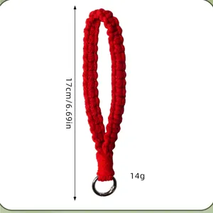 Red woven phone wrist strap lanyard cord, portable anti-loss short hanging rope for phone.