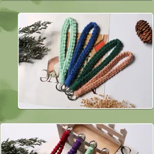 Handmade woven phone lanyard wrist strap colorful cotton cord keychain accessory for use