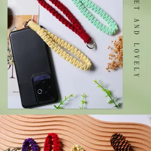 Handmade woven phone wrist strap anti-lost cotton braided lanyard with metal buckle.