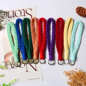 Bohemian Woven Phone Lanyard Polyester Cotton Wrist Strap Handmade Braided Keychain Anti Lost Phone Charm Jewelry