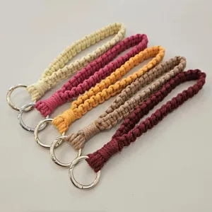 Woven phone wrist lanyard strap multi-color cotton handmade anti-lost keyring holder