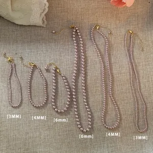 Vergleich von 3mm, 4mm und 6mm lavendelrosa Perlenketten und Armbändern