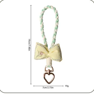 Spécifications de taille du porte-clés nœud brodé avec fermoir en forme de cœur, 19cm