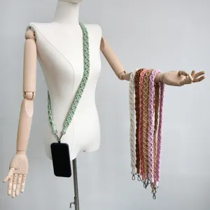 Handmade Woven Phone Lanyard Keychain Bohemian Macrame Wrist Strap Crossbody Shoulder Strap Cotton Rope Key Ring Holder