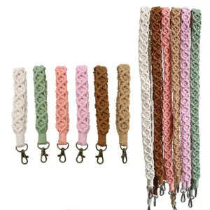 Handmade macrame woven wristlet keychain and phone lanyard shoulder strap set in colors
