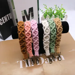Handmade Woven Cotton Rope Keychain Wristlet Cute Phone Lanyard Bag Strap Braided Charm Accessories