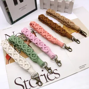 Handmade woven short keychain wrist strap macrame phone lanyard anti-lost bag strap