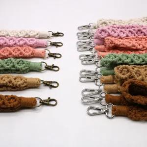 Handmade woven keychain wrist strap short lanyard phone charm set with metal clasp