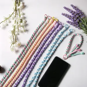 Handmade Woven Cotton Phone Lanyard Contrast Color Crossbody Neck Strap Universal Phone Chain Lanyard For Keys Bags Charm