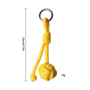 Gelber handgewebter Kugel-Schlüsselanhänger mit Seilknoten-Charm und Ring