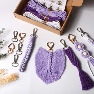 Kit Materiale Portachiavi Macrame DIY Corda di Cotone Intrecciata Ciondolo per Borsa
