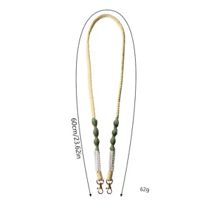 Handmade woven mobile phone lanyard with rose gold double clips and 60cm length detail