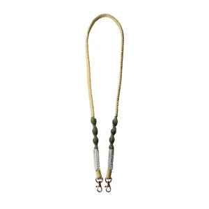 Hand-woven tri-color phone wrist strap with dual rose gold metal lobster clasps