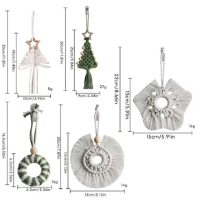Handmade bohemian macrame Christmas ornaments set with detailed dimensions and weights