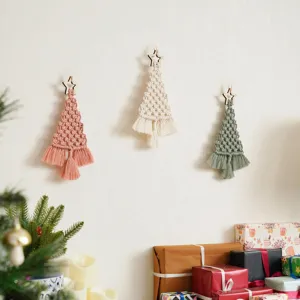 Ornement Suspendu d'Arbre de Noël Bohême Tissé à la Main Corde en Coton Glands Décoration Murale