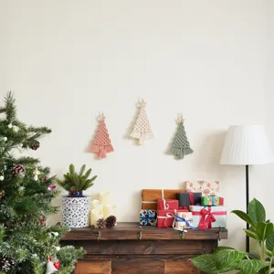 Suspension murale sapin de Noel macrame fait main decoration boheme vue principale article