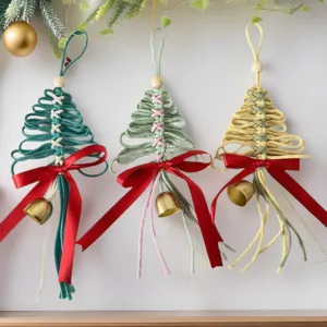 Décoration de Sapin de Noël Tissée à la Main Style Bohème Ornement à Suspendre Avec Cloche et Nœud pour Décor de Maison Fête