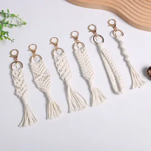 Handmade Woven Cotton Rope Keychain Bohemian Cross Charm Pendant For Women Bag Accessories Nordic Ins Style Macrame Key Ring